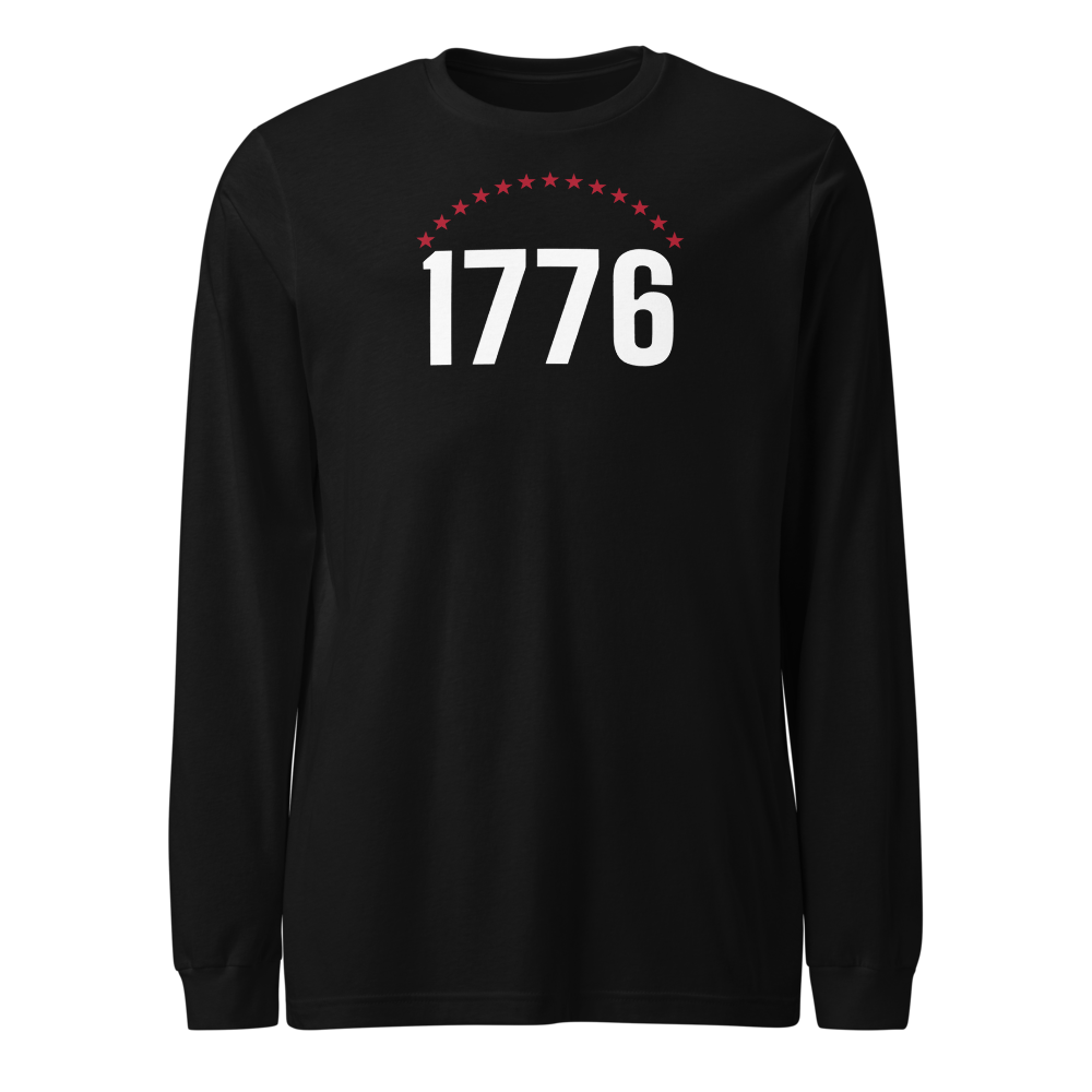 1776 thirteen stars long-sleeve tee — Size: S, Color: Heather Navy