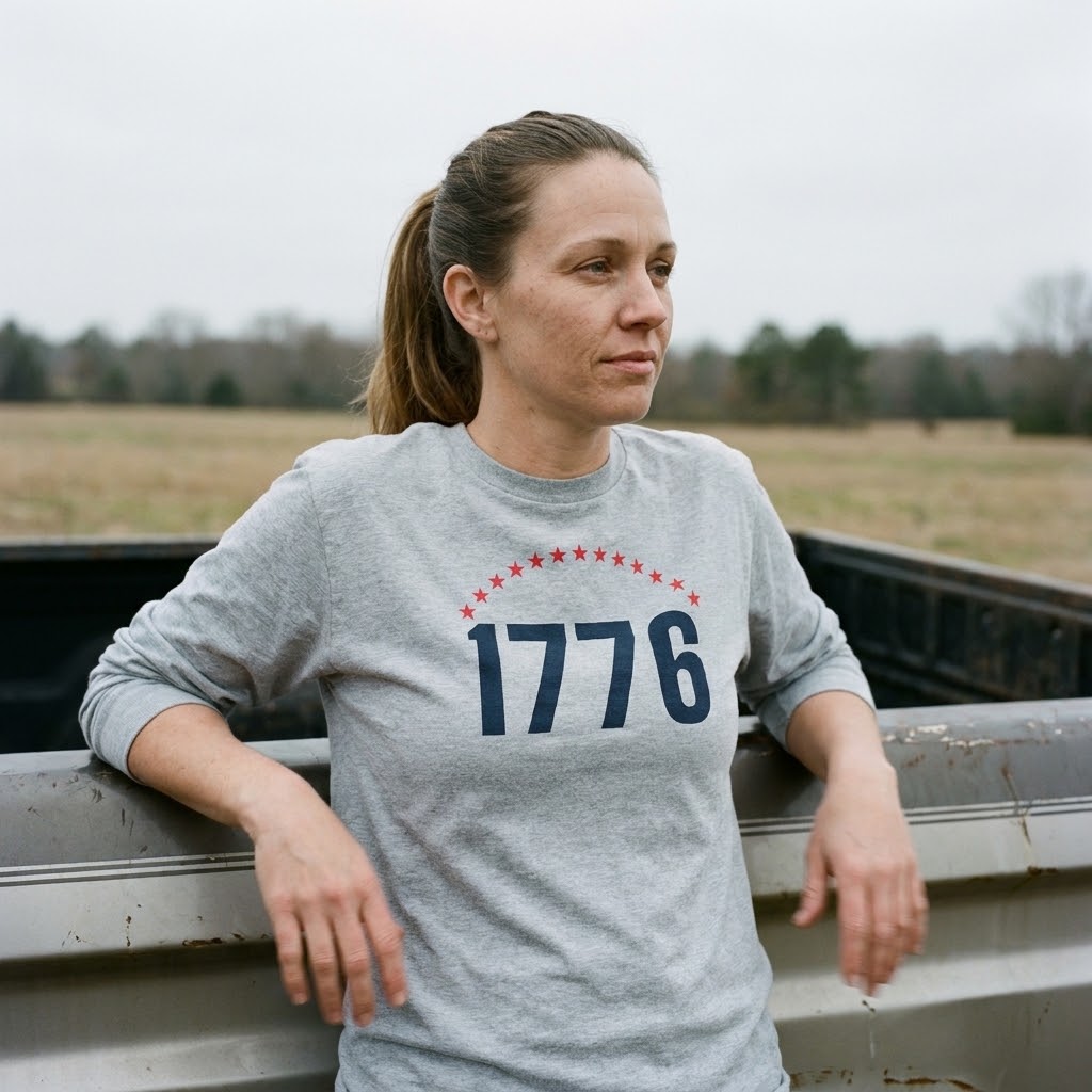 1776 thirteen stars long-sleeve tee — Size: M, Color: Heather Navy
