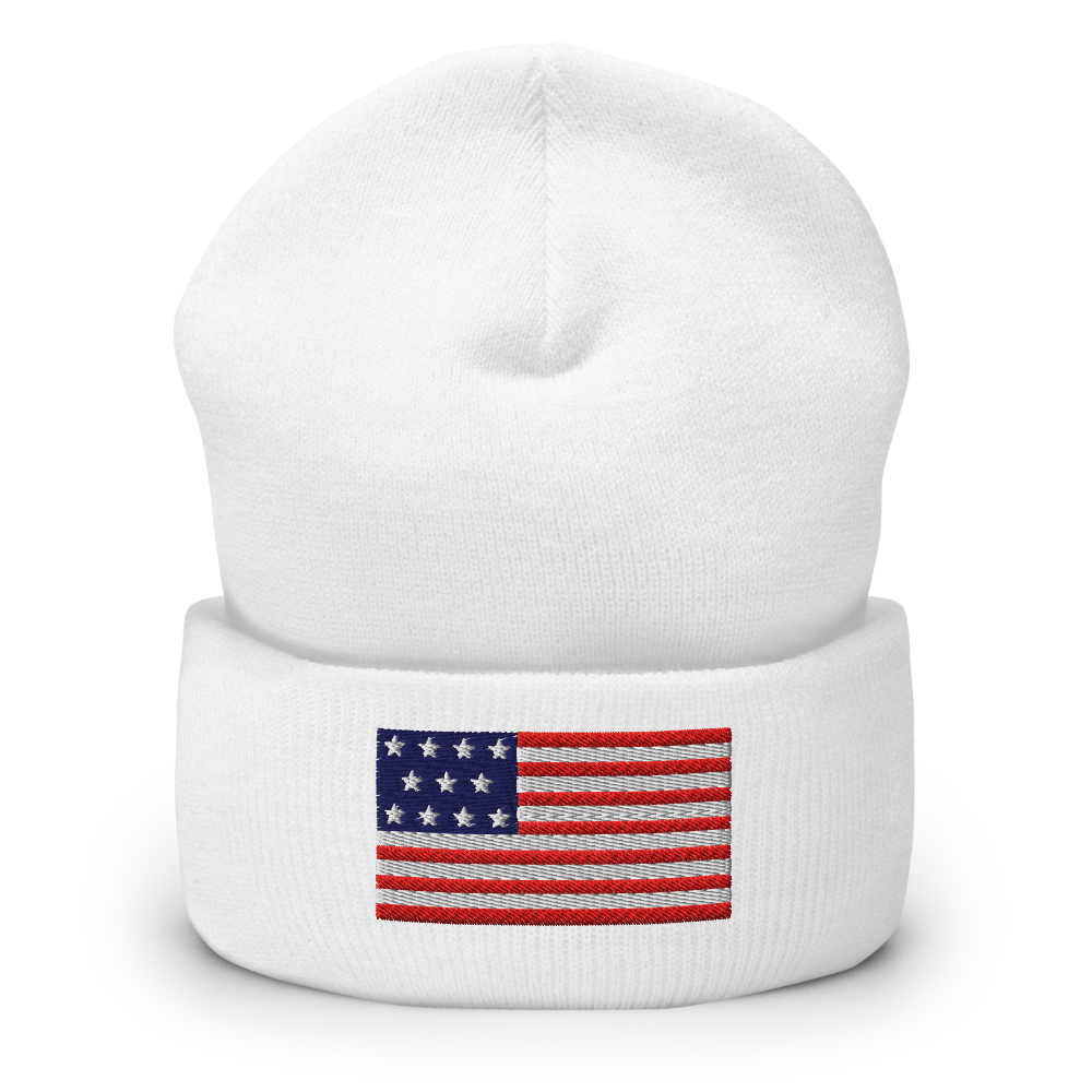 American flag beanie — Size: One size, Color: Heather Grey, White