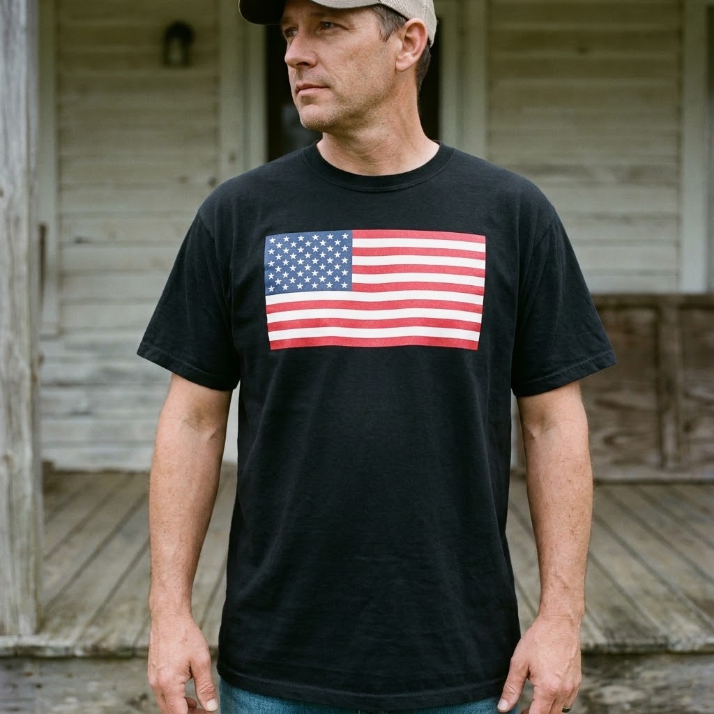 American flag heavyweight tee — Size: L, Color: Granite