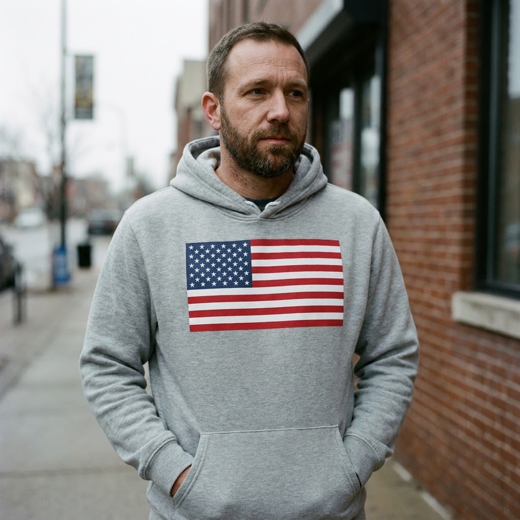 American flag hoodie — Size: 2XL, Color: Athletic Heather