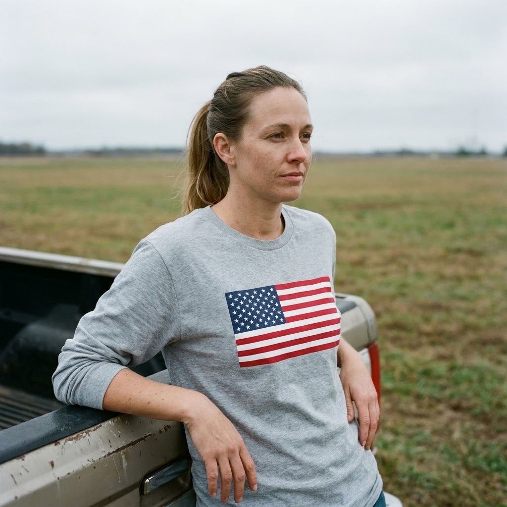 American flag long-sleeve tee — Size: S, Color: Athletic Heather