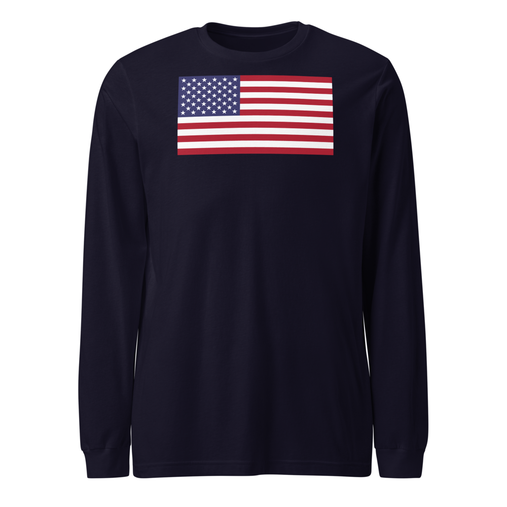 American flag long-sleeve tee — Color: White, Size: XL