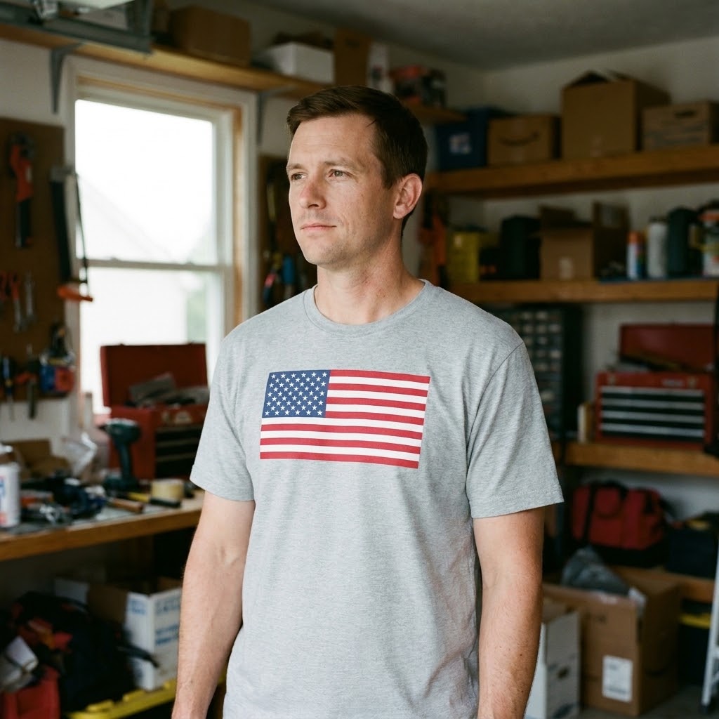 American flag tee — Size: L, Color: Navy