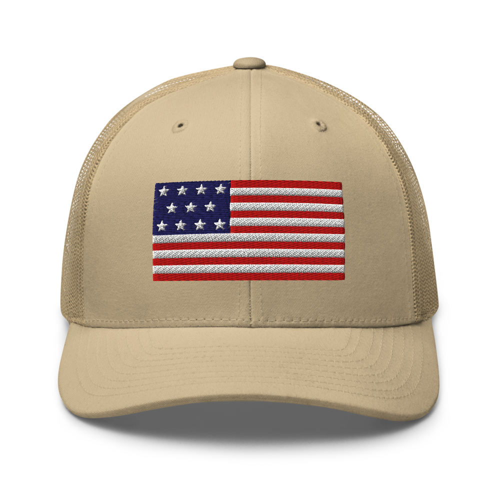 American flag trucker hat — Color: Khaki, Size: One size