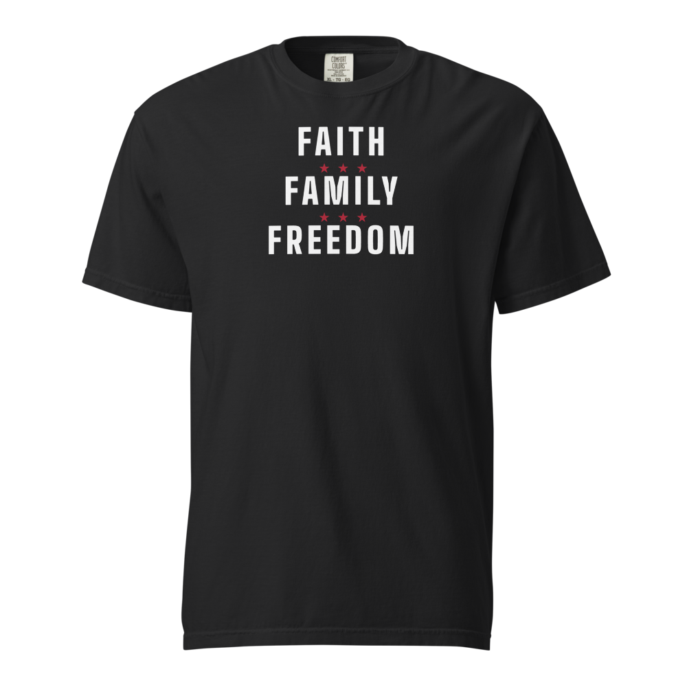 Faith, family, freedom heavyweight tee — Size: XL, Color: Black