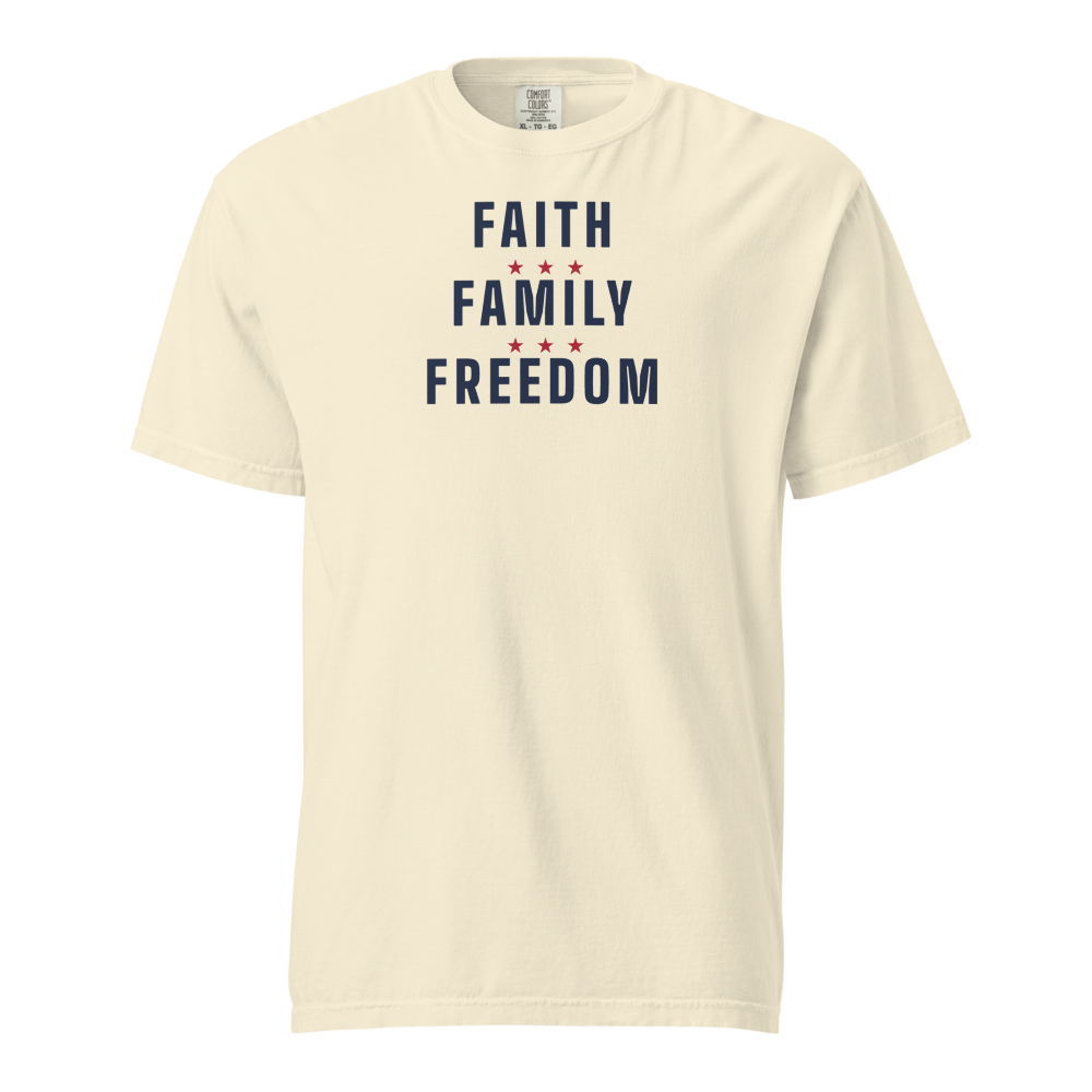 Faith, family, freedom heavyweight tee — Size: XL, Color: Granite