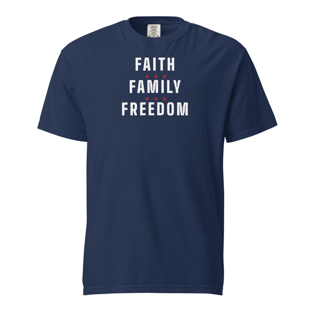 Faith, family, freedom heavyweight tee — Size: 3XL, Color: True Navy