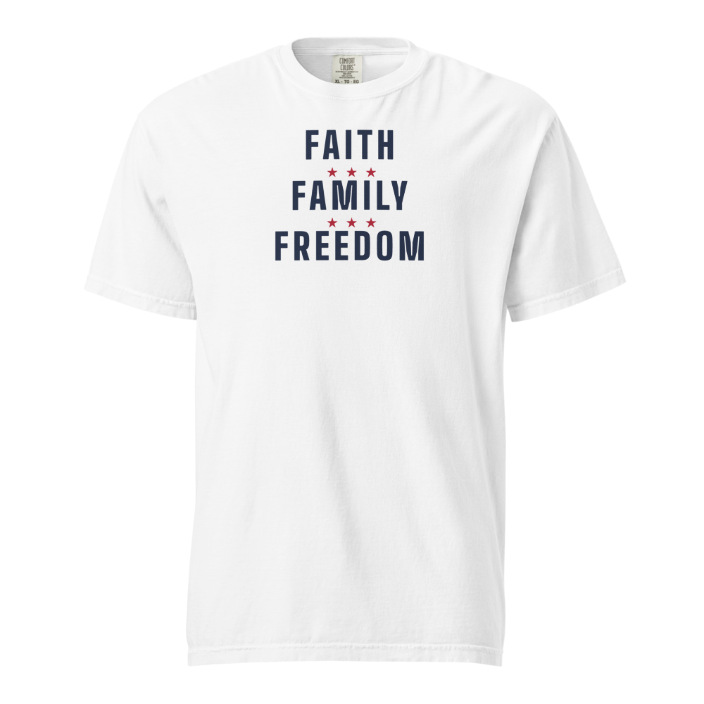 Faith, family, freedom heavyweight tee — Size: 3XL, Color: White