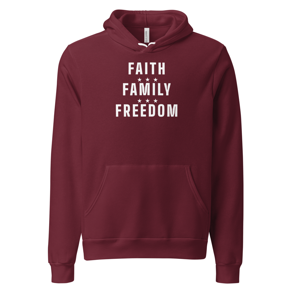 Faith, family, freedom hoodie — Size: S, Color: White