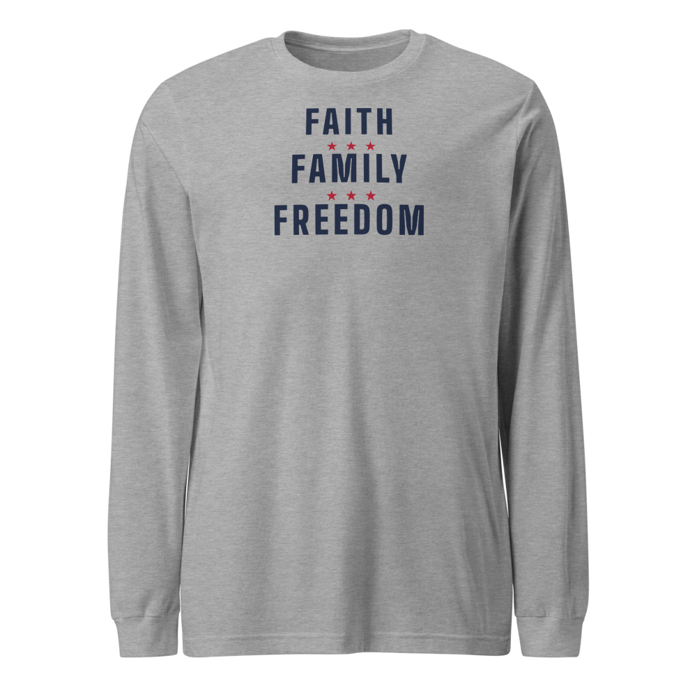 Faith, family, freedom long-sleeve tee — Size: XL, Color: Navy