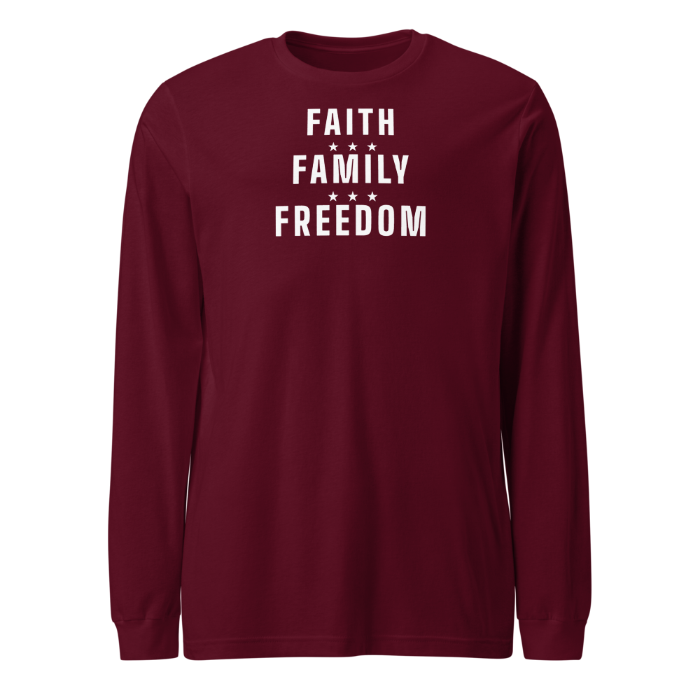 Faith, family, freedom long-sleeve tee — Size: S, Color: Navy