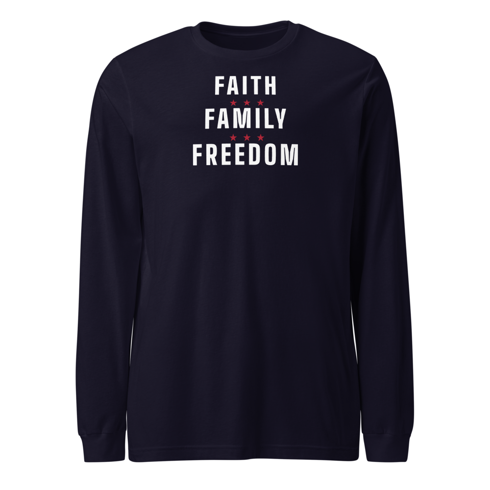 Faith, family, freedom long-sleeve tee — Size: S, Color: Maroon