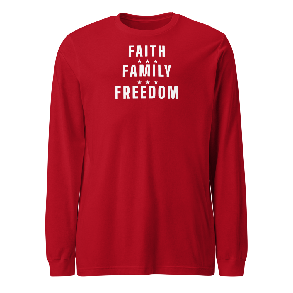 Faith, family, freedom long-sleeve tee — Size: XL, Color: Maroon