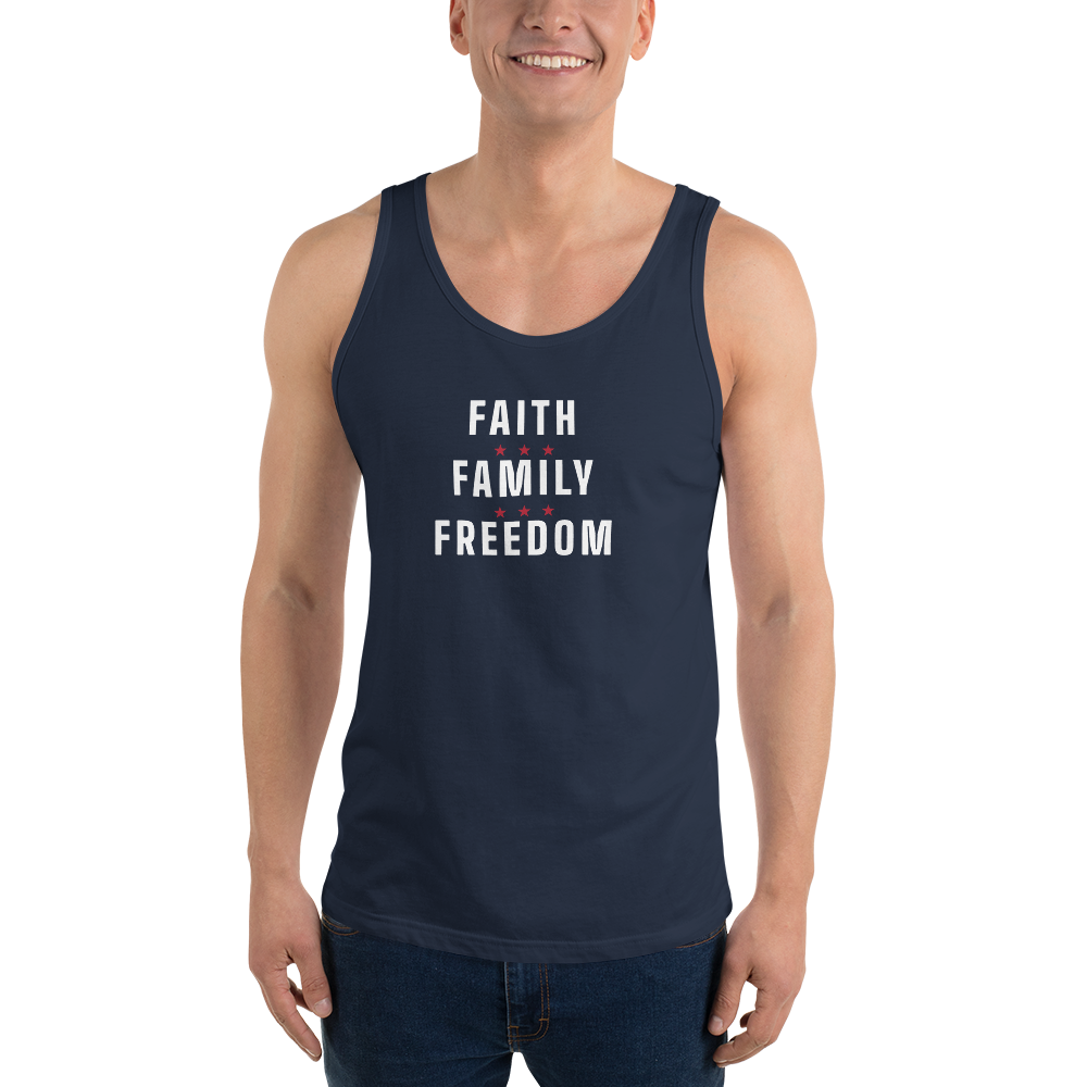 Faith, family, freedom tank top — Size: M, Color: White