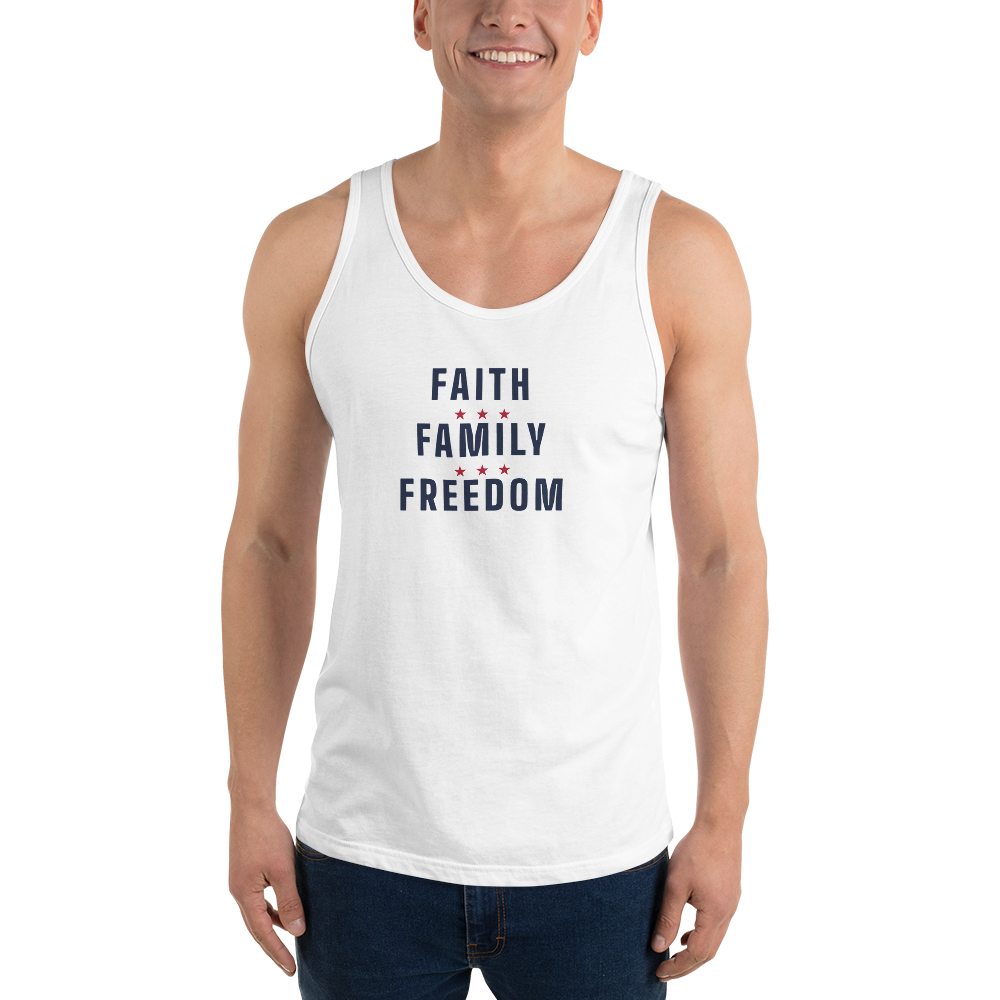 Faith, family, freedom tank top — Size: XL, Color: White