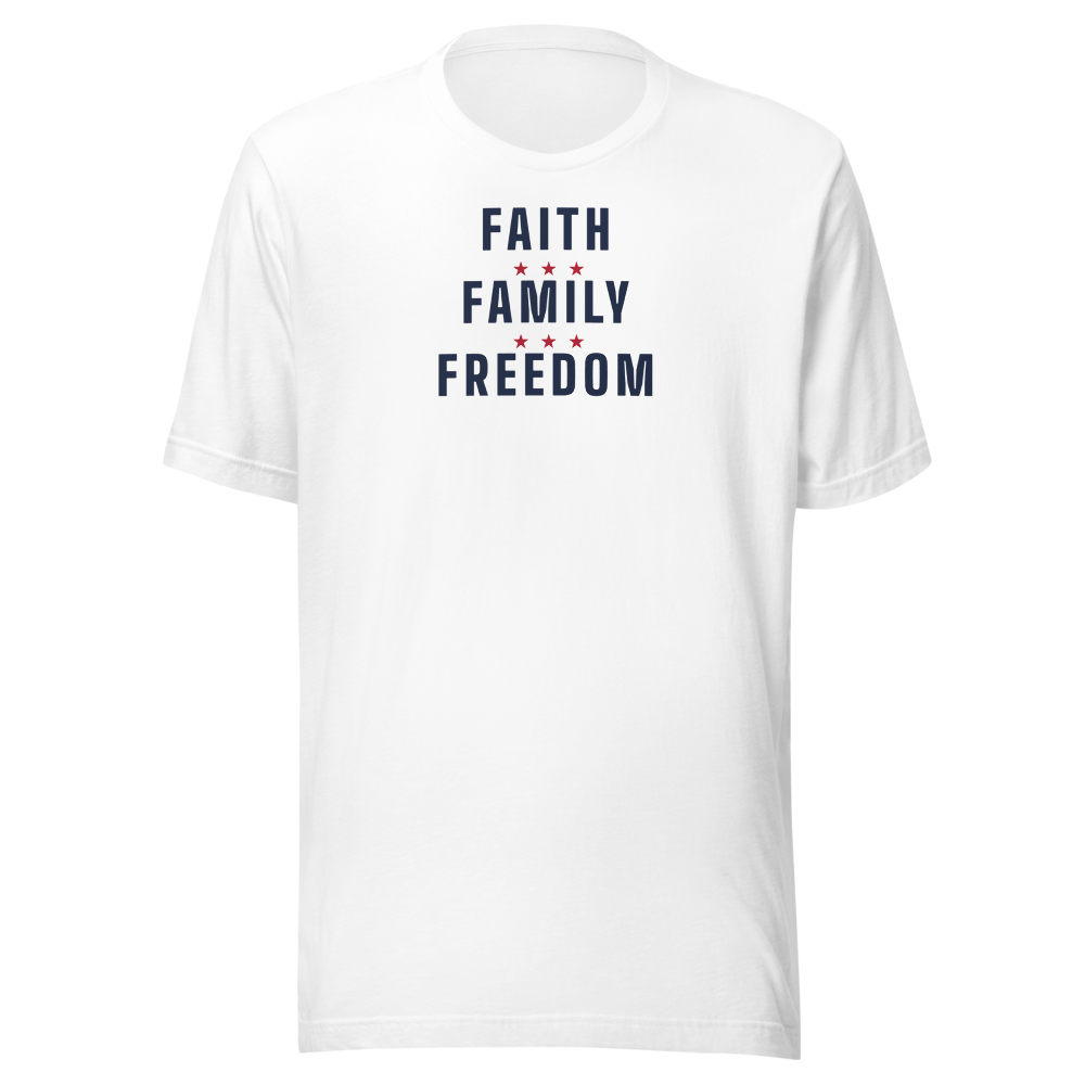 Faith, family, freedom tee — Size: M, Color: Heather Red