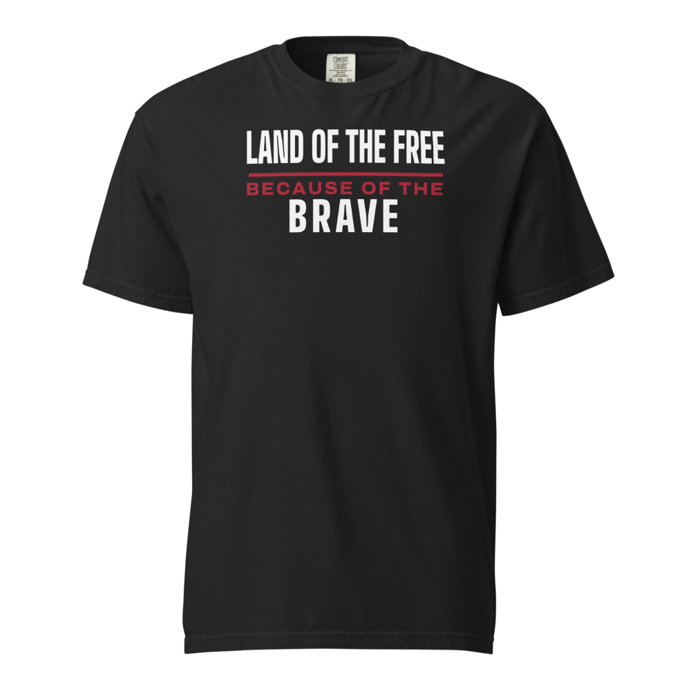 Land of the free because of the brave heavyweight tee — Size: XL, Color: Black