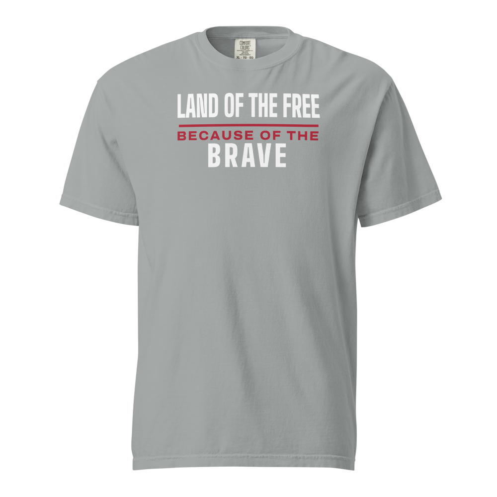 Land of the free because of the brave heavyweight tee — Size: XL, Color: Red