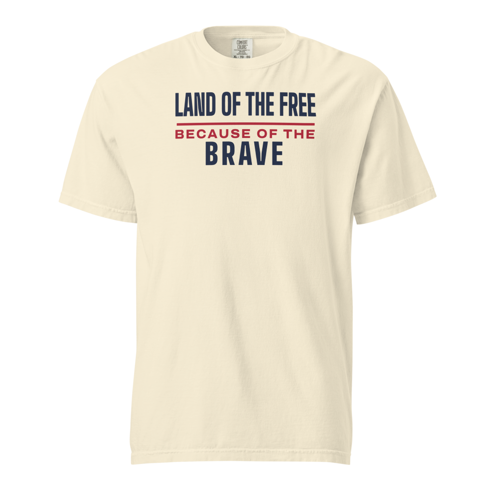 Land of the free because of the brave heavyweight tee — Size: XL, Color: True Navy