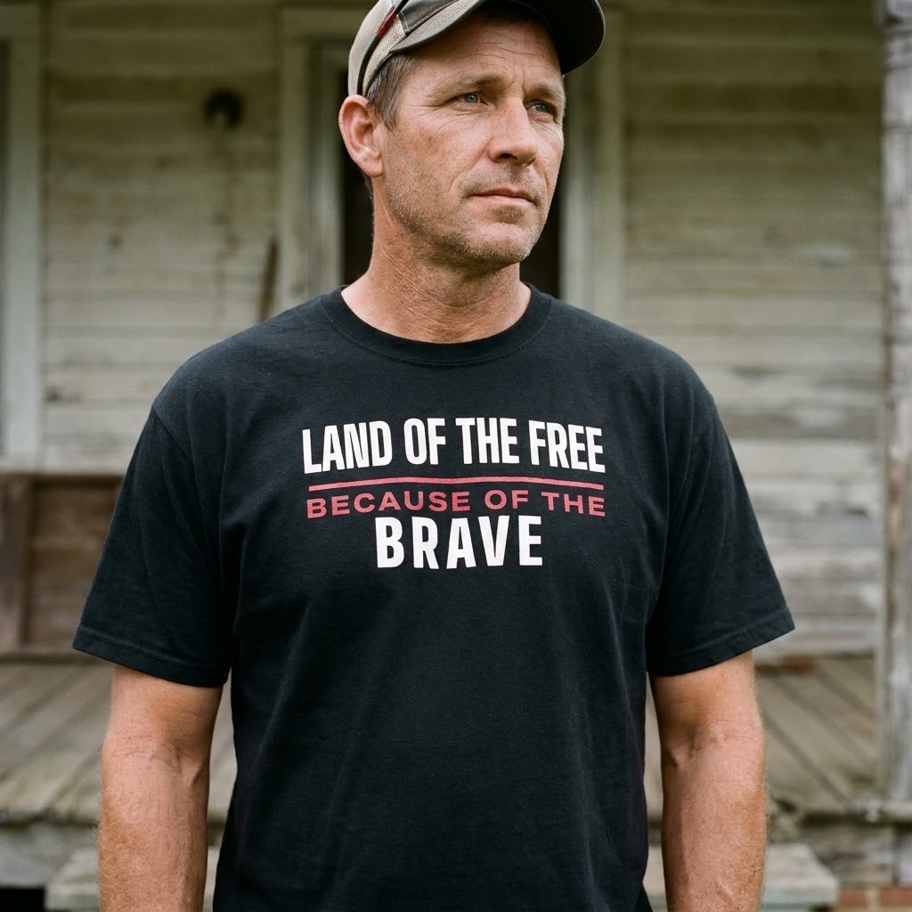 Land of the free because of the brave heavyweight tee — Size: S, Color: Ivory