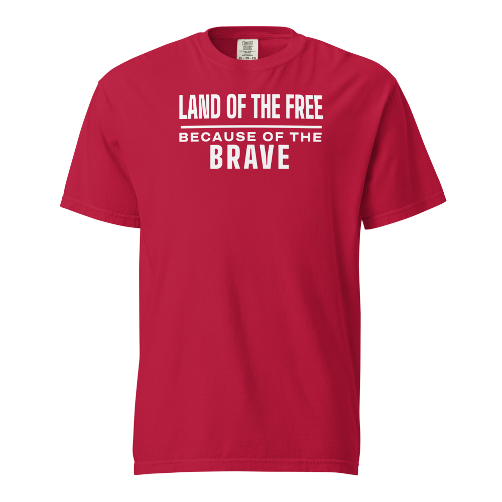 Land of the free because of the brave heavyweight tee — Size: M, Color: Granite