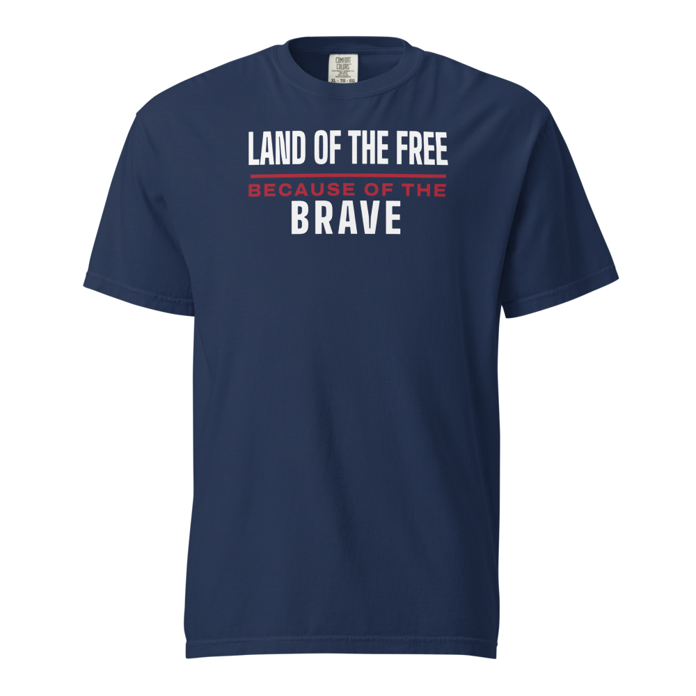 Land of the free because of the brave heavyweight tee — Size: L, Color: Black