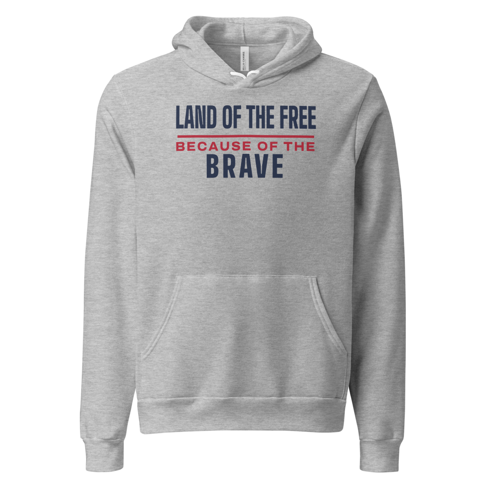 Land of the free because of the brave hoodie — Size: 2XL, Color: Athletic Heather