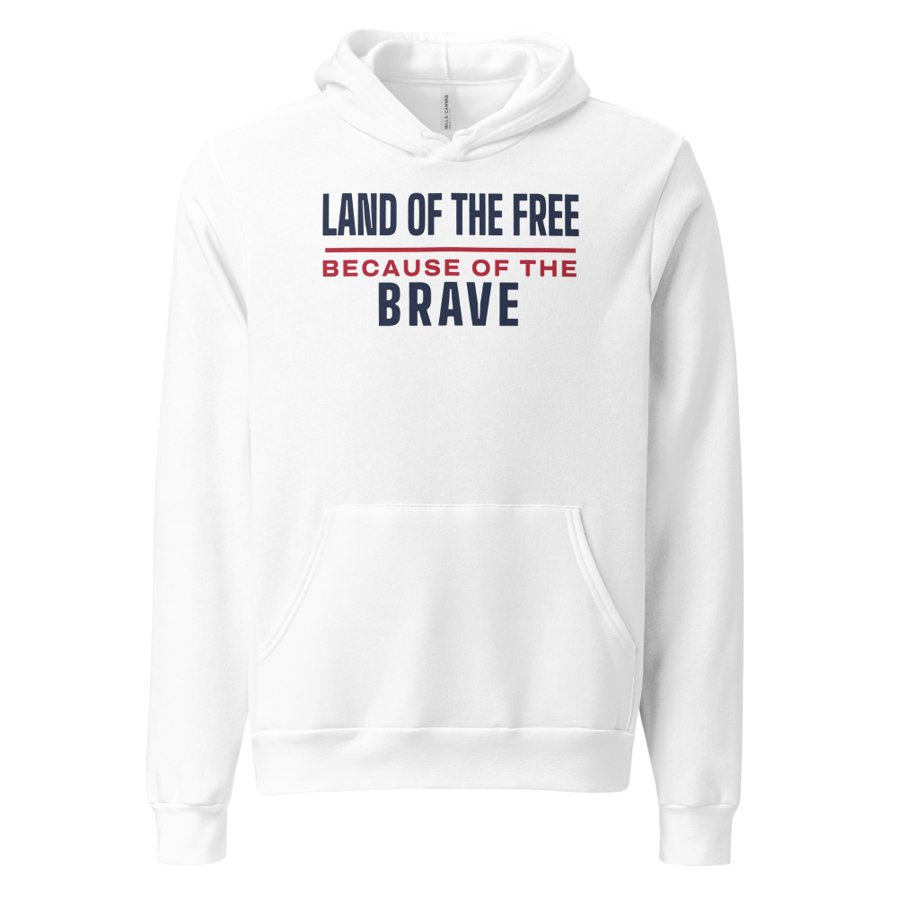 Land of the free because of the brave hoodie — Size: 2XL, Color: White