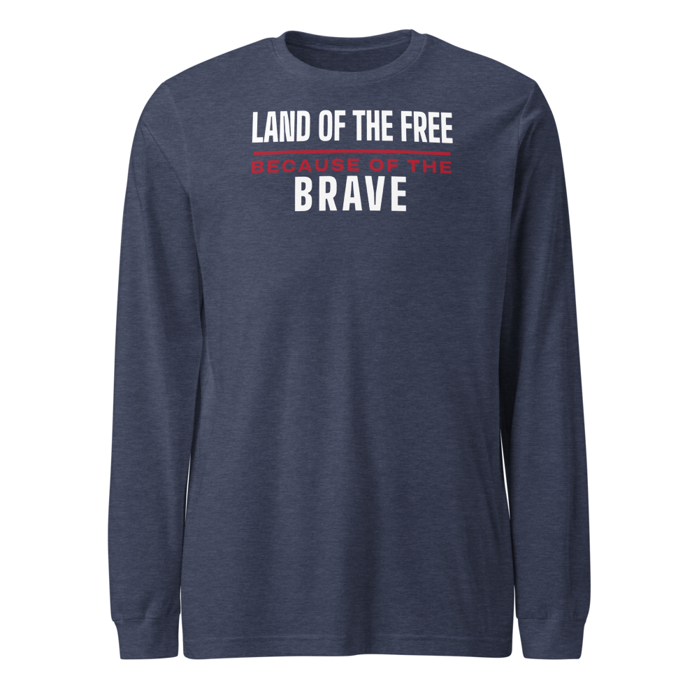 Land of the free because of the brave long-sleeve tee — Size: XL, Color: Black