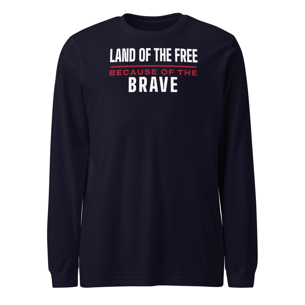 Land of the free because of the brave long-sleeve tee — Size: XL, Color: Athletic Heather