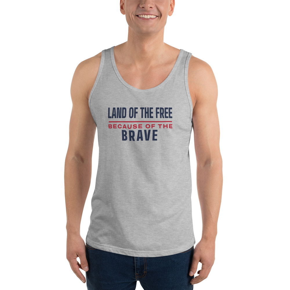 Land of the free because of the brave tank top — Size: 2XL, Color: Navy