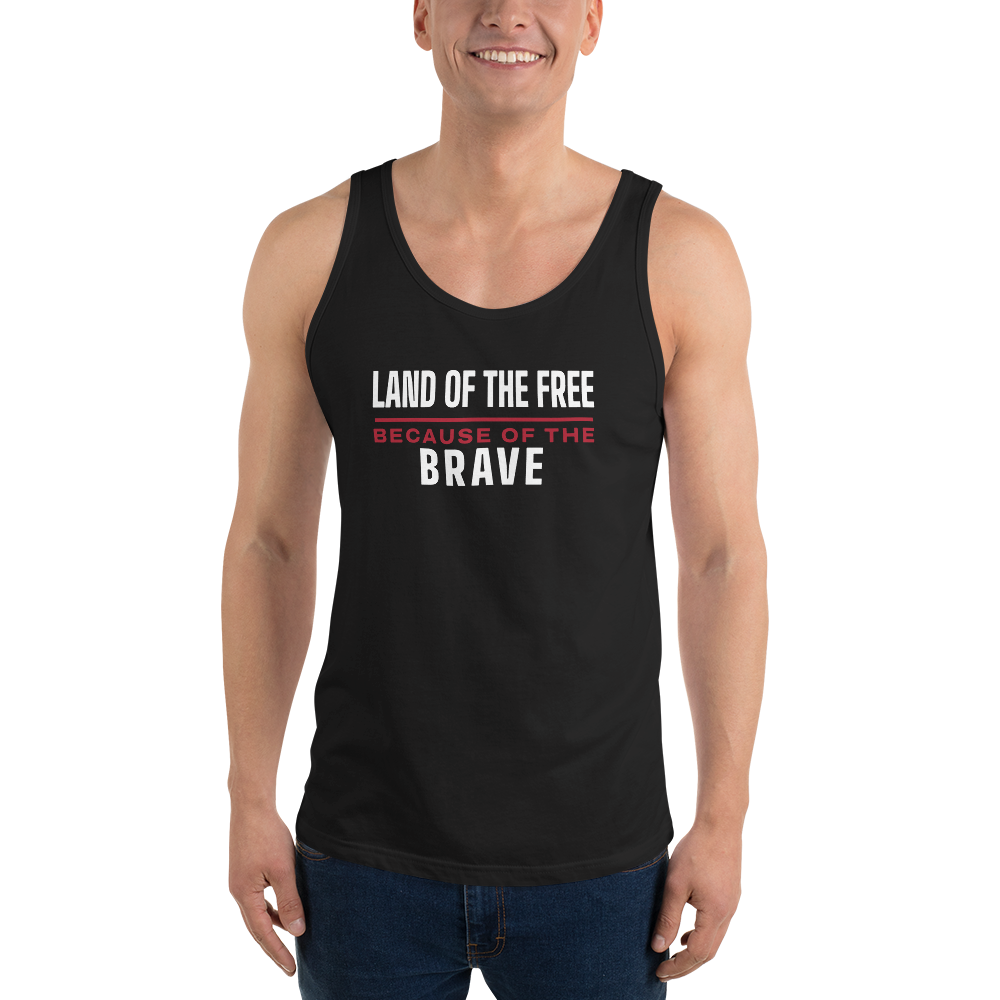 Land of the free because of the brave tank top — Size: L, Color: White
