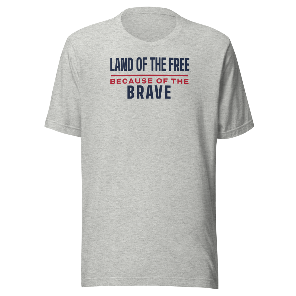 Land of the free because of the brave tee — Size: XL, Color: Navy