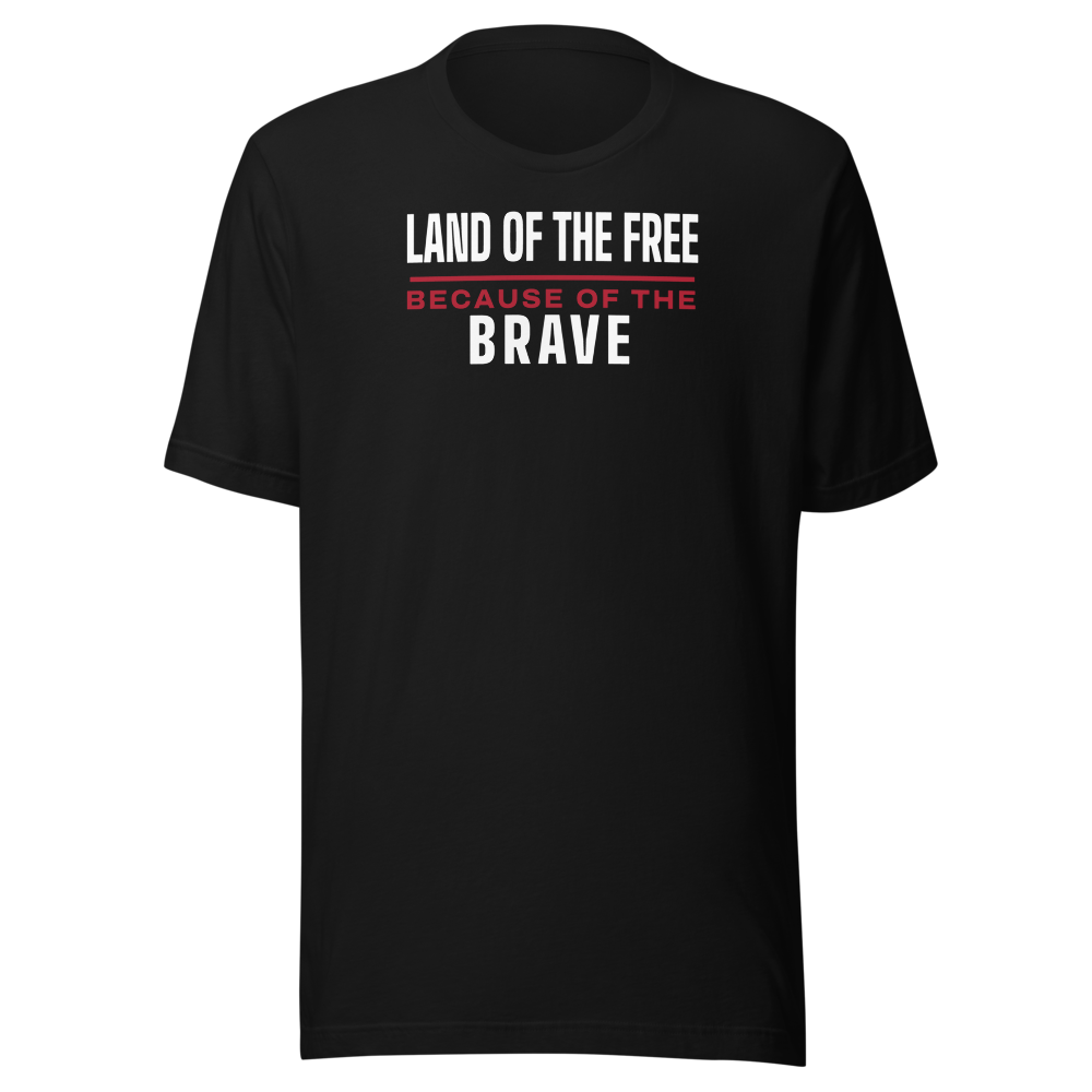Land of the free because of the brave tee — Size: L, Color: Vintage White
