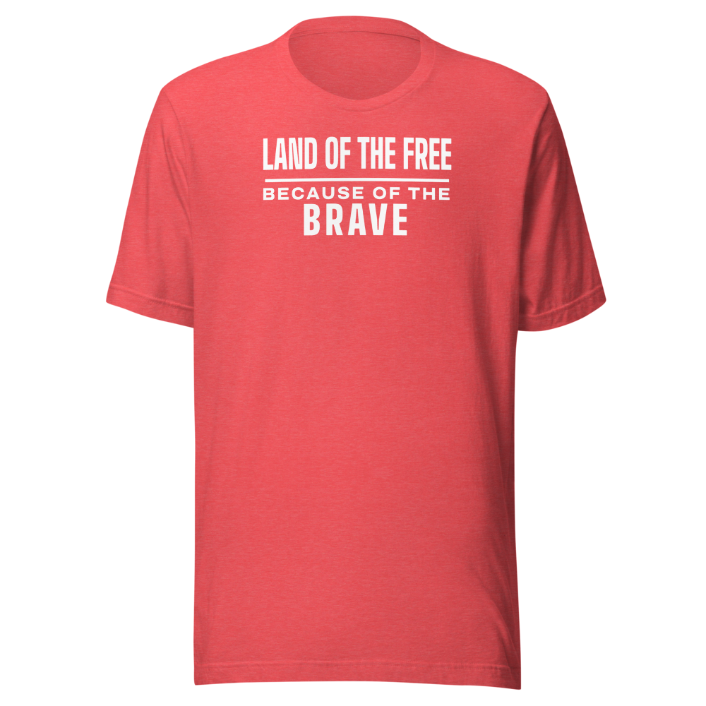 Land of the free because of the brave tee — Size: M, Color: Athletic Heather