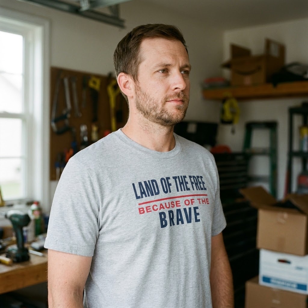 Land of the free because of the brave tee — Size: 2XL, Color: Heather Navy