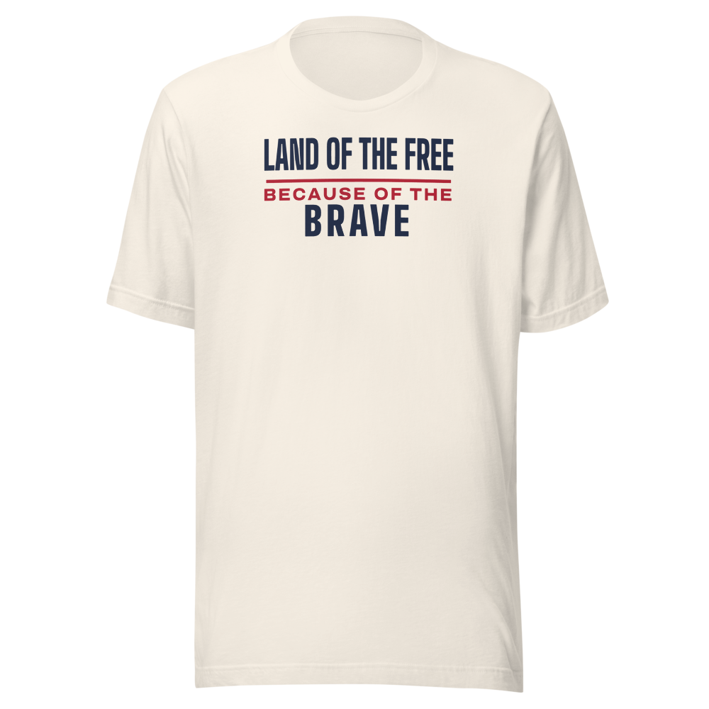 Land of the free because of the brave tee — Size: 3XL, Color: White