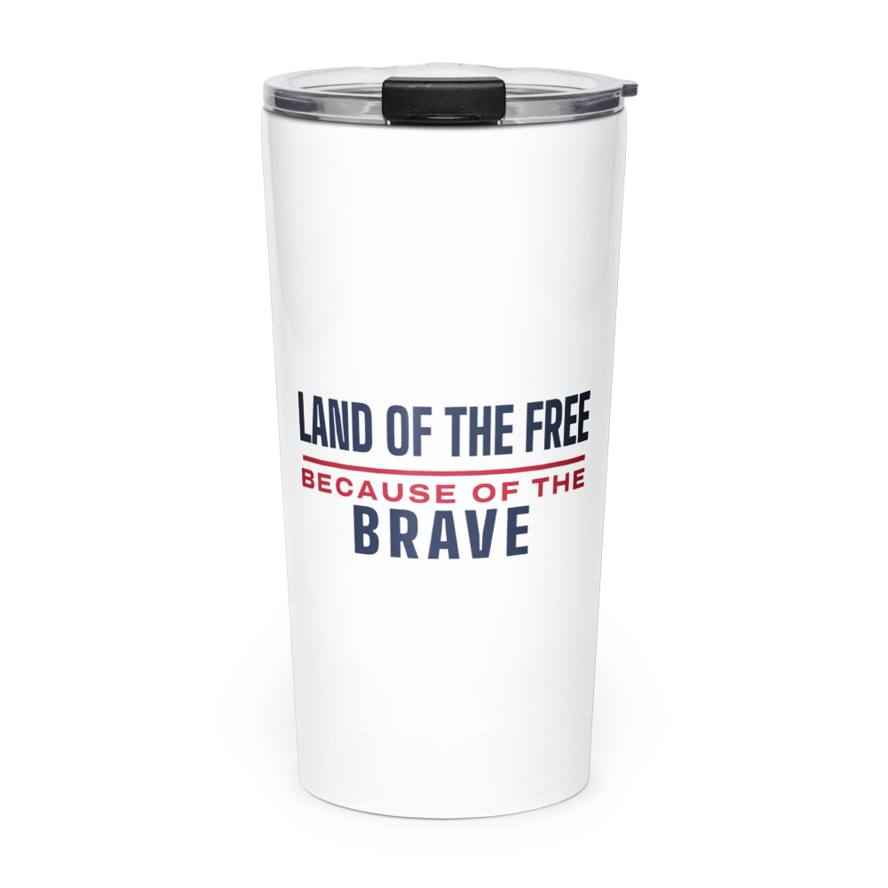 Land of the free because of the brave tumbler — Size: 20oz, Color: White