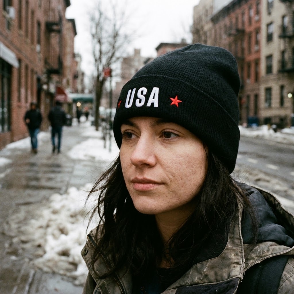 USA star beanie — Size: One size, Color: Black