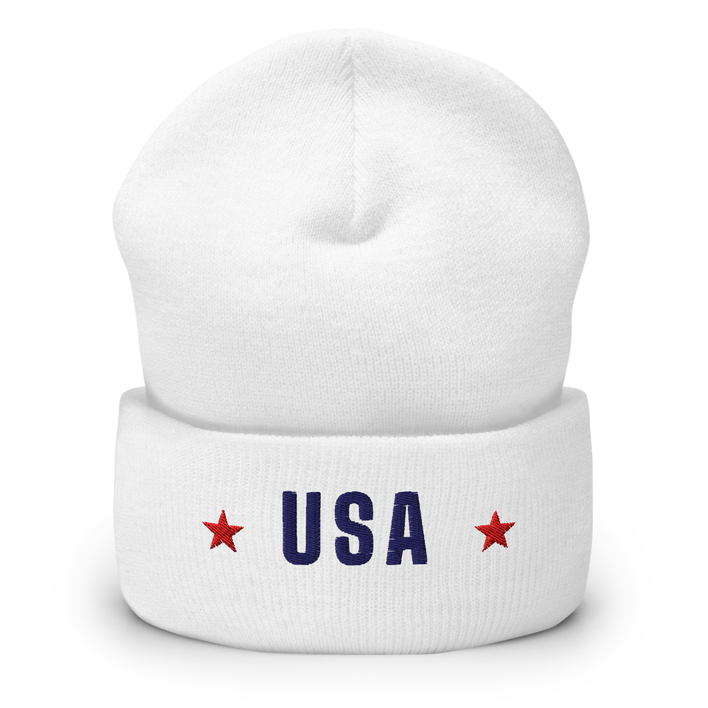 USA star beanie — Color: Black, Heather Grey, Navy, Red, White, Size: One size