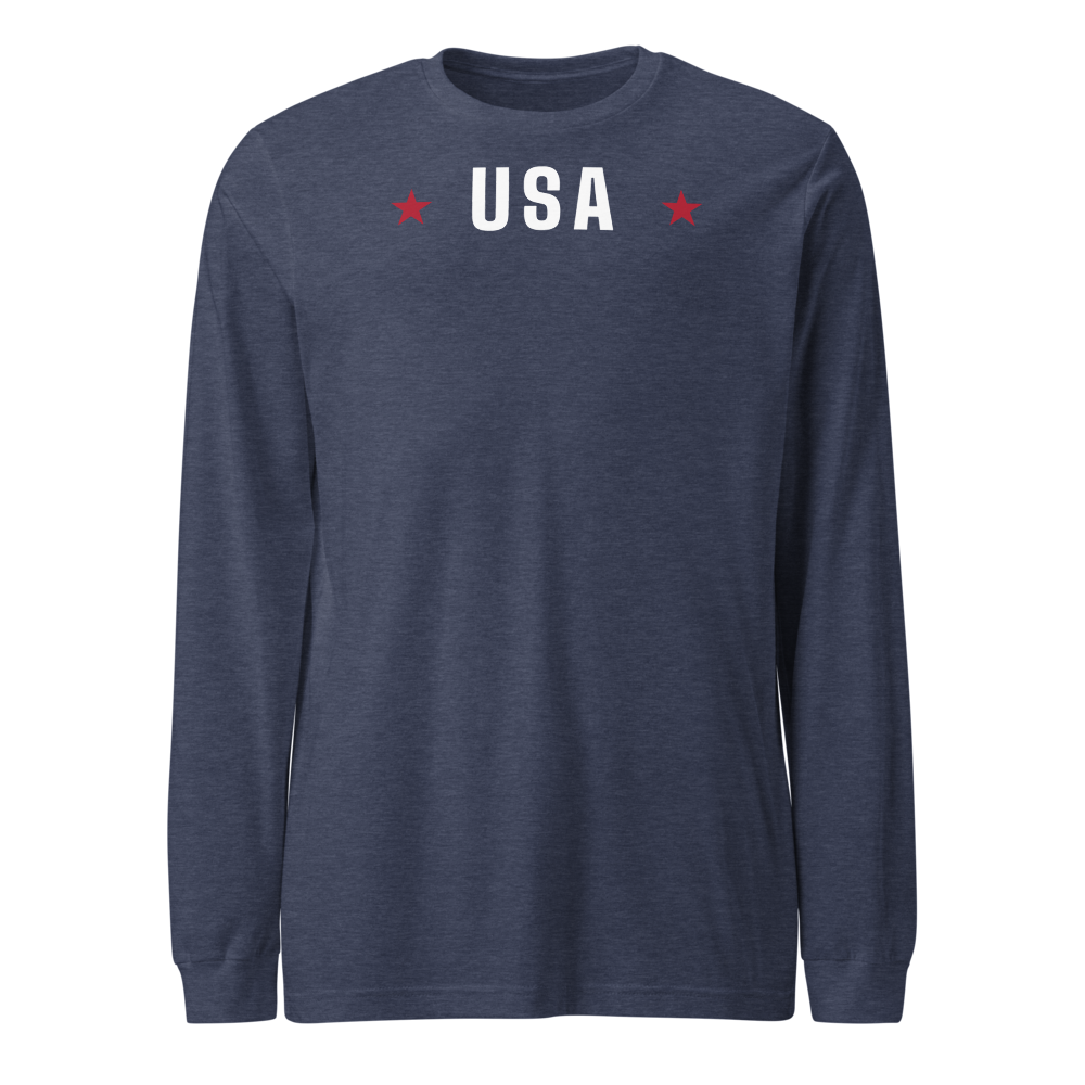 USA star long-sleeve tee — Size: S, Color: Athletic Heather