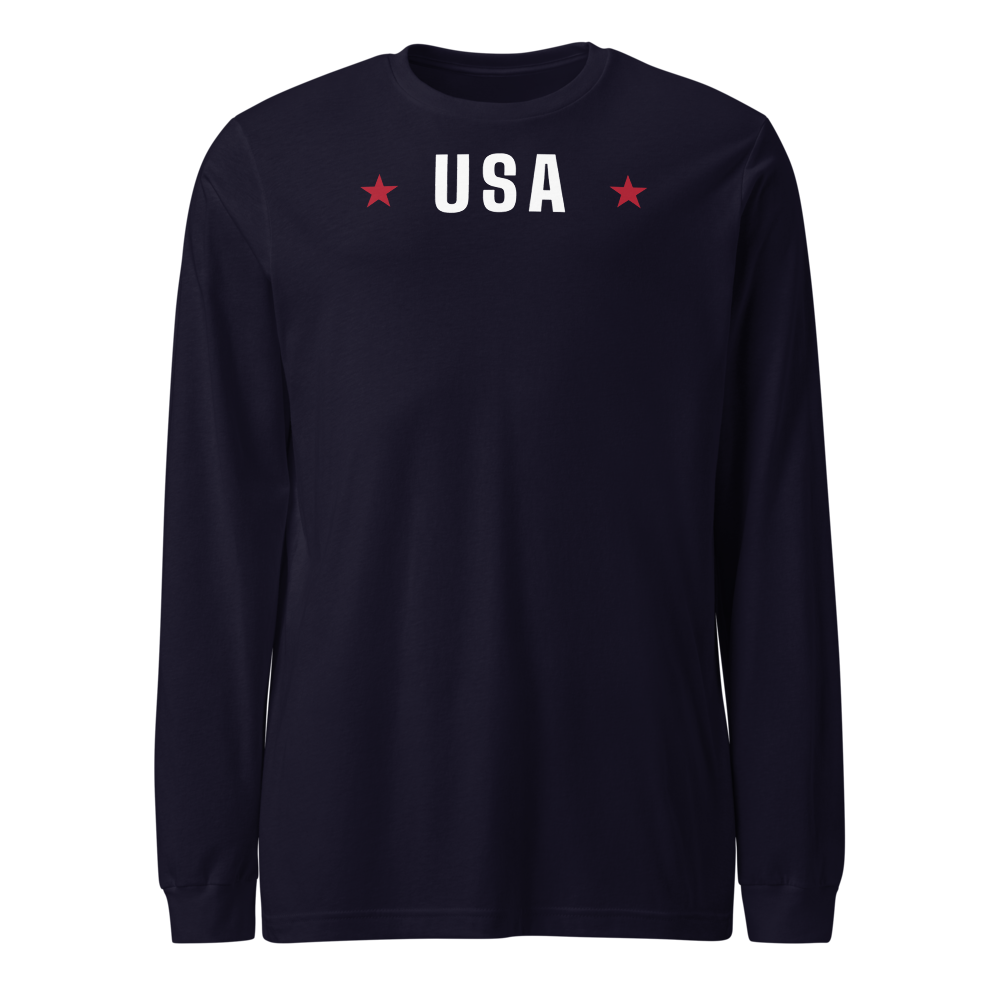 USA star long-sleeve tee — Size: XL, Color: Heather Navy
