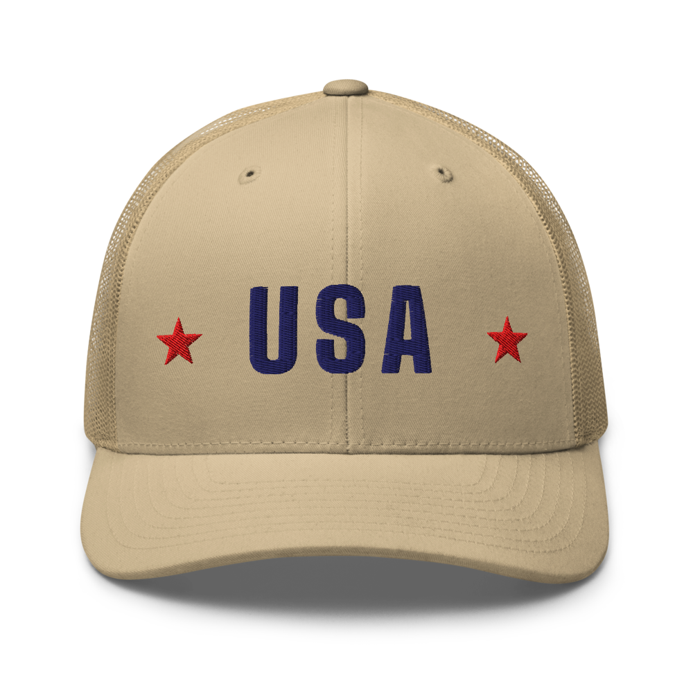 USA star trucker hat — Size: One size, Color: Khaki